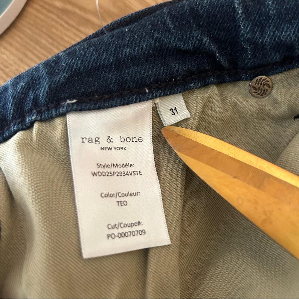 Rag & Bone Harlow Mid-Rise Straight Jeans Teo Blue Denim $248 Size 31 (US 12) - Picture 7 of 8